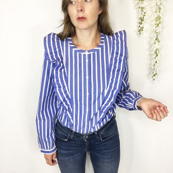 J. Crew Tops - J. CREW striped ruffled blouse 100% cotton 0582